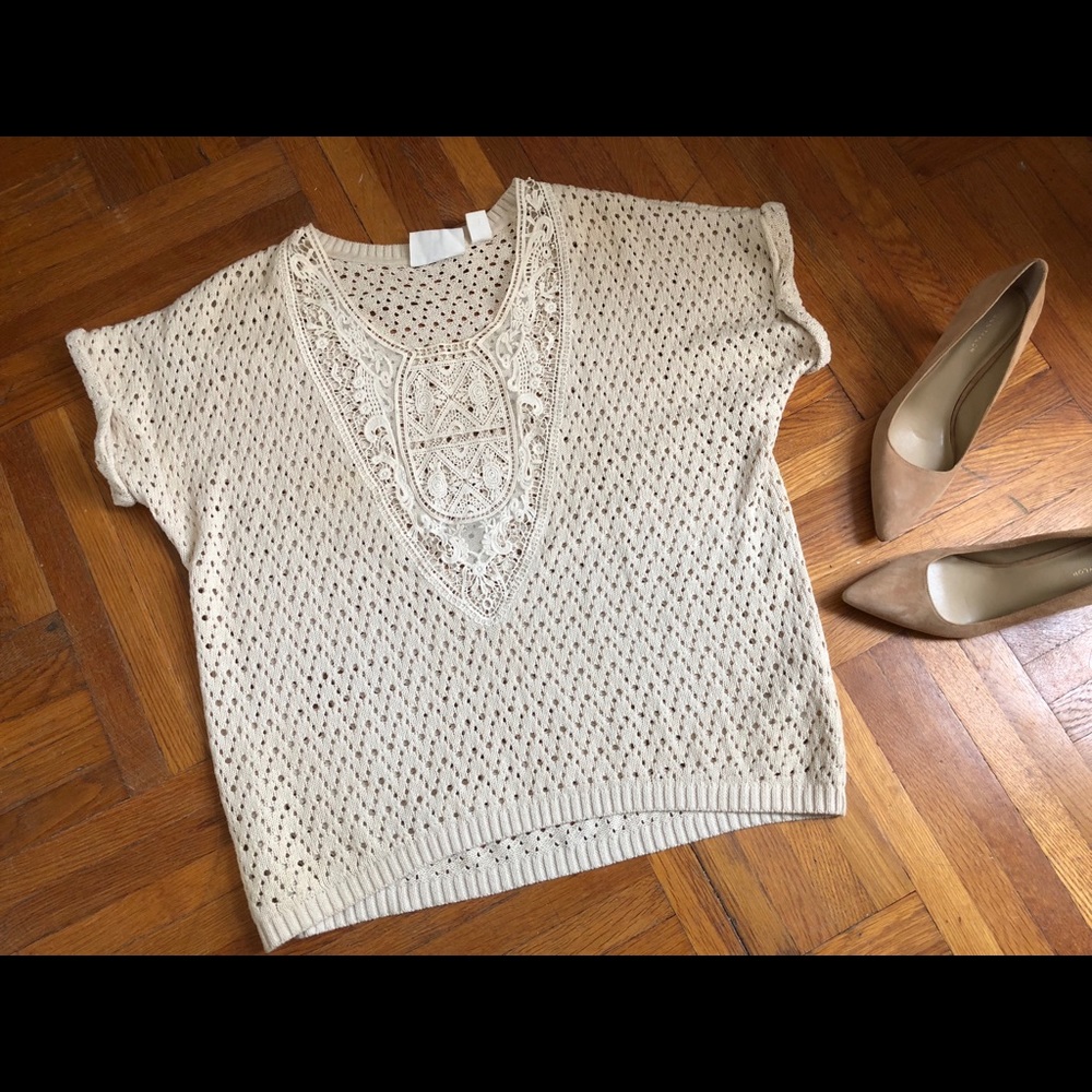Vintage knit tunic sweater Appliqué embroidery M